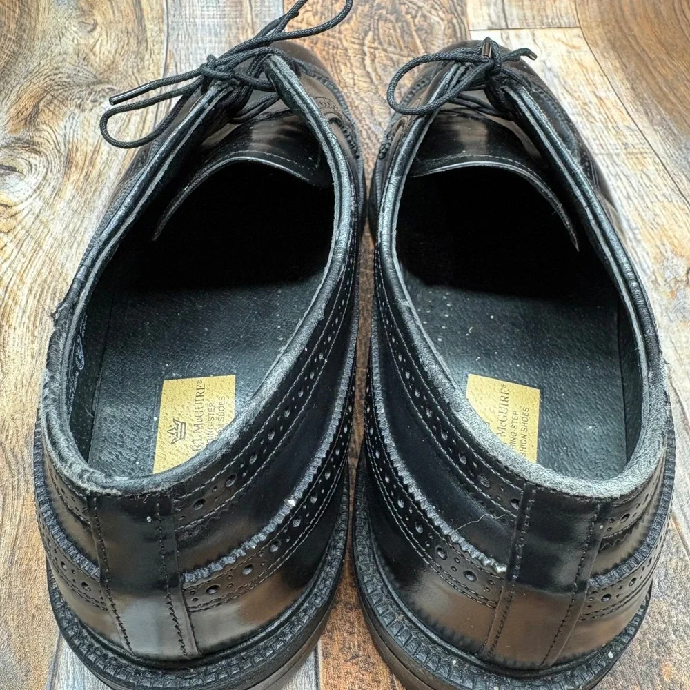 Stuart McGuire Black Leather Wingtip Longwing‎ Blucher Shoes 11.5 EEE USA 61828